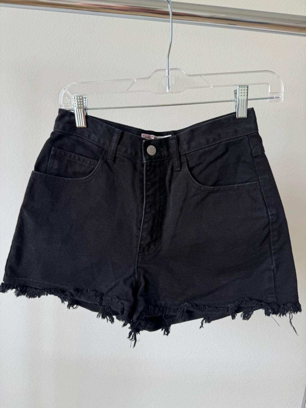 GUESS Black Frayed-Hem Denim Shorts
